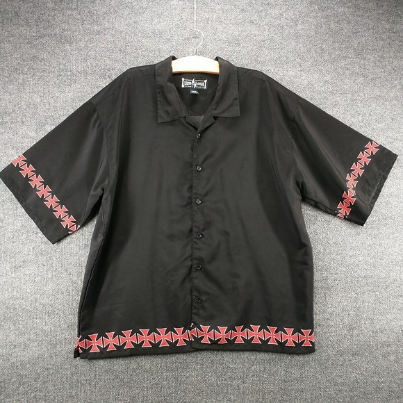 Steve & Barry's Club Shirt Men's Button-Up Shirt Black XXXL 3XL Gothic Cross - Picture 2 of 12